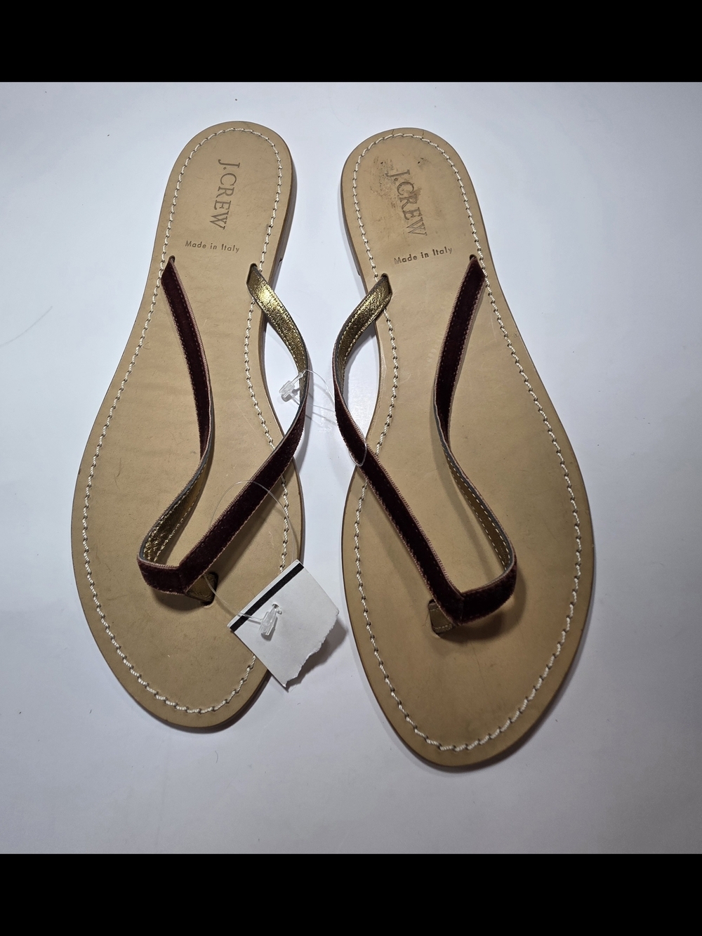 J.Crew Made in Italy Leather Flip Flop Sandals Brown Burgundy Women's Size 10